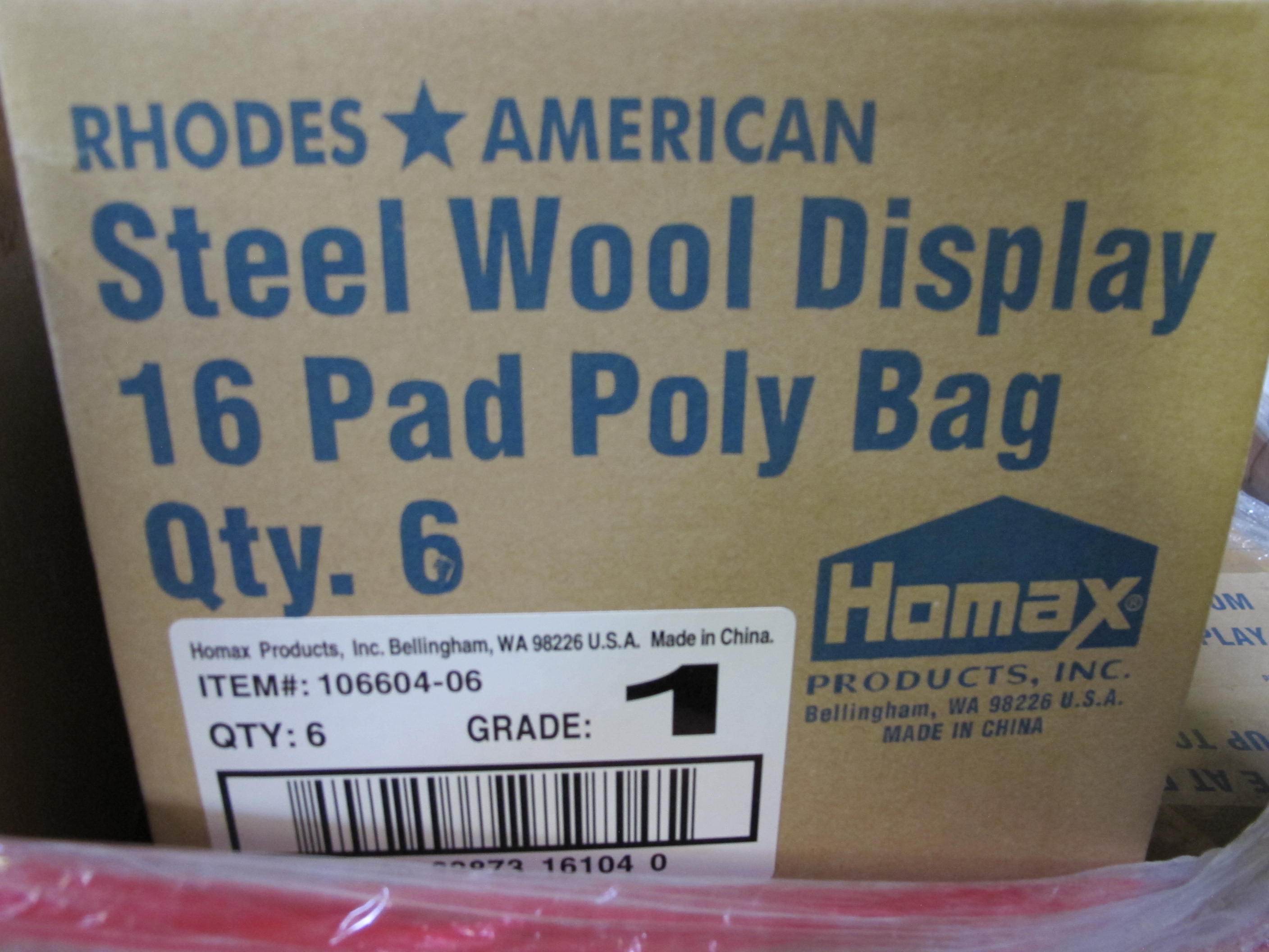 LOT TO INCLUDE LARGE QUANTITY OF STEEL WOOL: (255) 16 PAD PACKS STEEL WOOL, (383) 12 PAD PACKS OF STEEL WOOL. LOADING & HANDLING FEE $30-4094